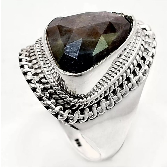 Faceted star sapphire sterling silver rings size 8 - Picture 2 of 4